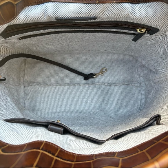 Dooney & Bourke Sac Bag Cognac Croc Embossed Leather Logo Lock Purse Pouch & Key - Picture 12 of 16